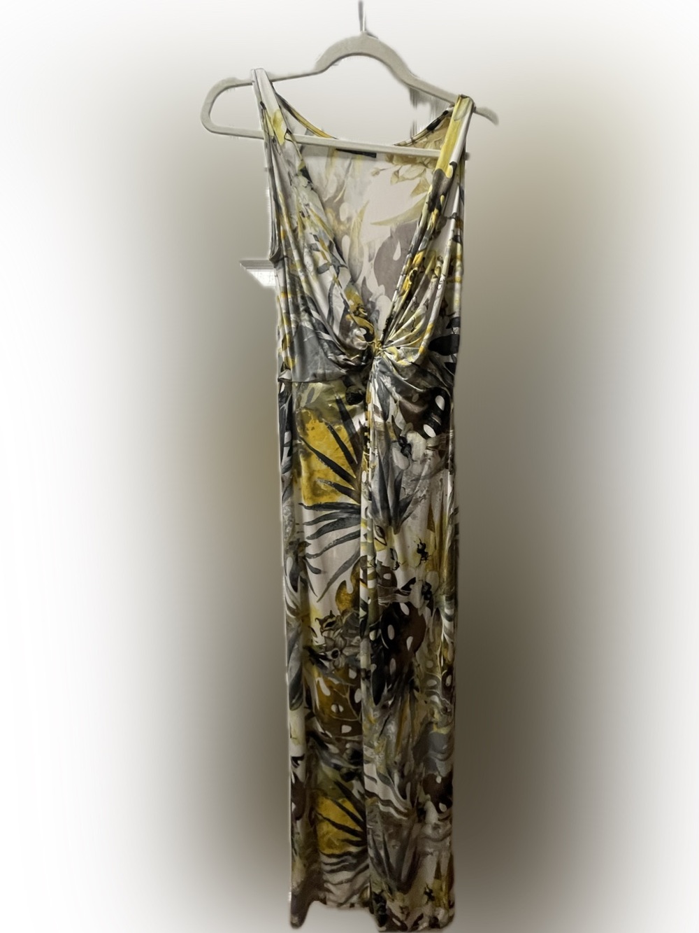 Abstract Floral Maxi Dress in Yellow and Gray